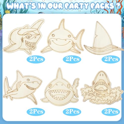 12PCS Shark DIY Wood Painting Kit – Kids Party Favors & Craft Supplies
