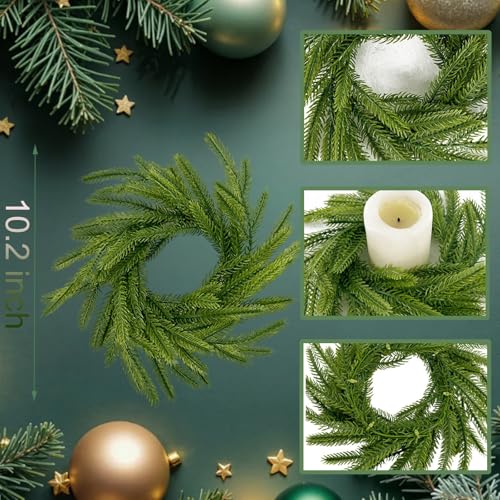 Norfolk Pine Artificial Christmas Candle Ring Wreaths - 2 Pack Holiday Decor