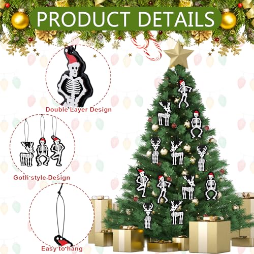 24 Gothic Skeleton Christmas Ornaments - Spooky Holiday Tree Decorations