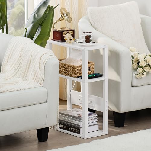 3-Tier Narrow Bedside Table with Charging Station and USB Ports