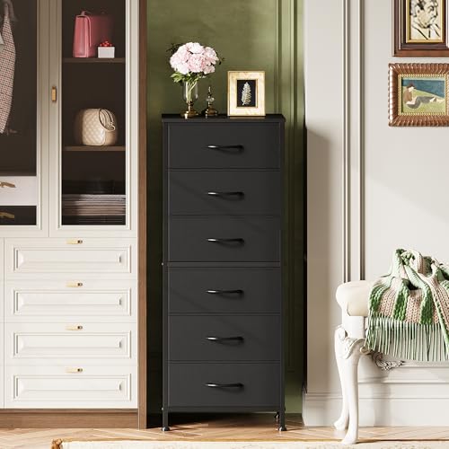 6-Drawer Tall Dresser, Vertical Fabric Storage Chest for Small Spaces