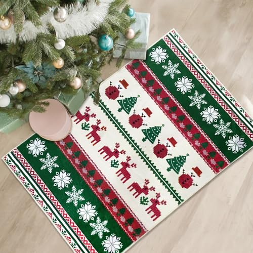 4x6 Red Deer Christmas Area Rug - Machine Washable Non-Slip Door Mat for Living Room & Hallway