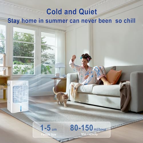 Portable Air Conditioner Fan, 900ml Desktop Evaporative Cooler with 3 Speeds, 120° Oscillation & Timer