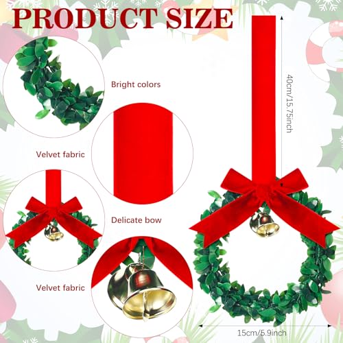 12-Piece 6-Inch Mini Christmas Wreaths with Velvet Bows and Gold Bells