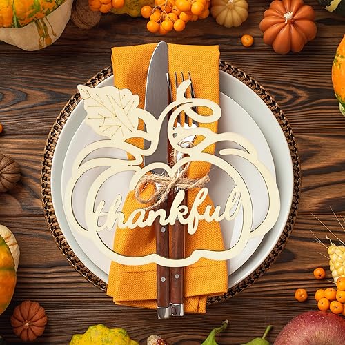 Sophena 12 Pack Large Thanksgiving Pumpkin Wood Place Card Decor - Grateful Fall Autumn Table Settings