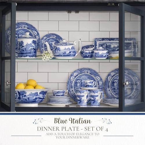 Spode Blue Italian Dinner Plates Set of 4 - Blue/White, 10.5 Inch, Heritage Design