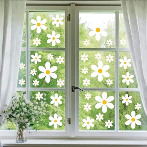 108 Pcs White Daisy Window Clings - Double-Sided Flower Stickers