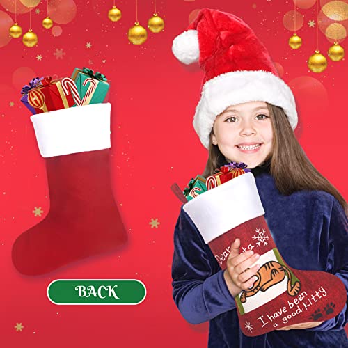 BSTAOFY Cat Christmas Stocking with Embroidery - Red & White Xmas Sock (Cat)