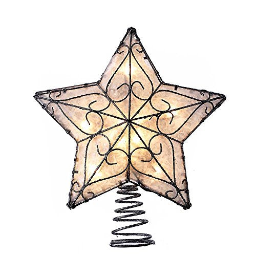 Kurt Adler 12-Inch Metal Trimmed Capiz Star Treetop with Lights, Indoor Holiday Decor