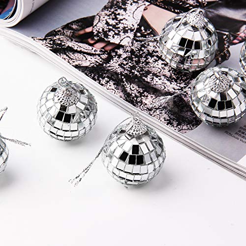 12-Piece Silver Mini Disco Ball Ornaments for Party & Tree Decor (4cm)