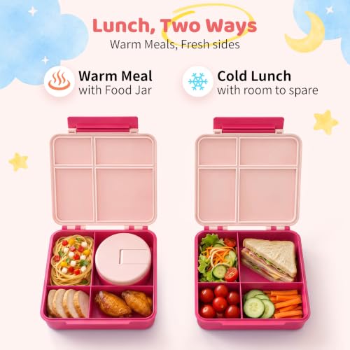 Pawtong Kids Bento Lunch Box with 8oz Soup Thermo and 4 Compartments - Pink