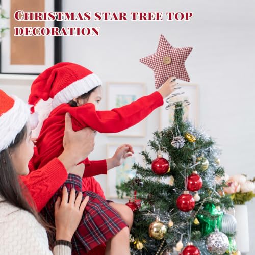 Yunlly Rustic Plaid Star Christmas Tree Topper 8.5" Farmhouse Holiday Decor