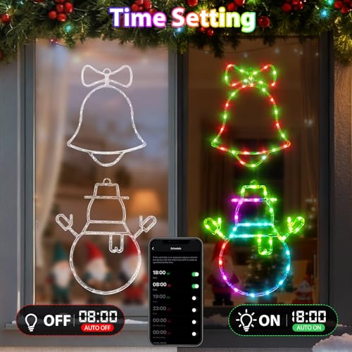 MOZUGUTAO 4 Pack Smart RGB Christmas Window Lights with App & Remote, Music Sync & Timer — Indoor & Outdoor Holiday Decor