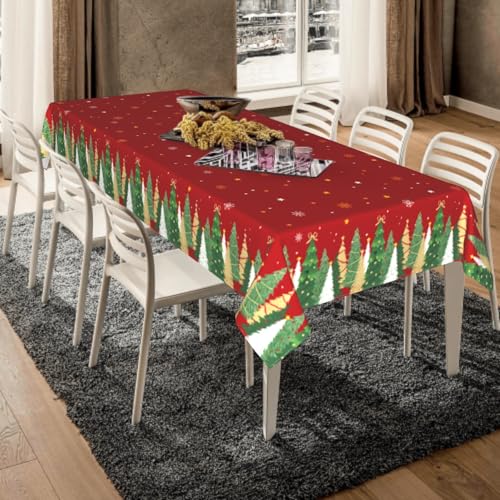 Aytipun 104x60 Inch Red Christmas Tablecloth with Tree Snowflake Design