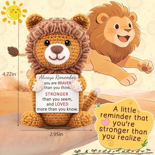 Emotional Support Crochet Lion Gift, Handmade Inspirational Desk Decor