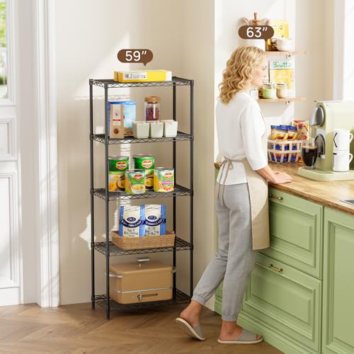 5-Tier Adjustable Metal Wire Storage Shelving Unit 22" W Black
