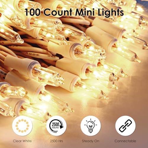 Meteds 100 Count Clear Christmas String Lights Warm White Wire UL Listed