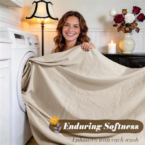 100% French Linen King Sheet Set - Natural Cooling Bedding 4-Piece
