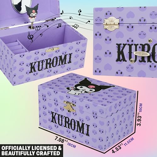 Purple Musical Jewelry Box for Girls, Kawaii Keepsake Organizer with Ring Holder
