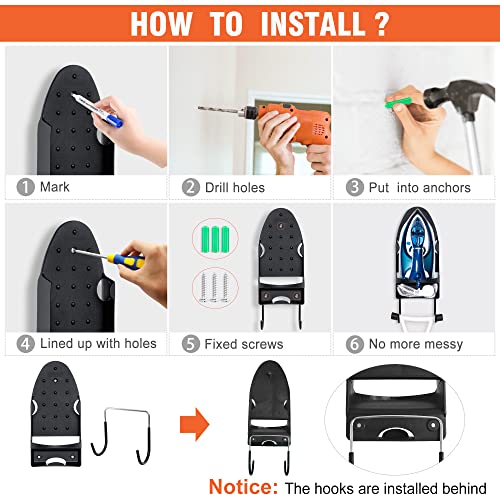Pensino Black Wall Mount Ironing Board & Iron Holder, Heat Resistant Up to 200°C