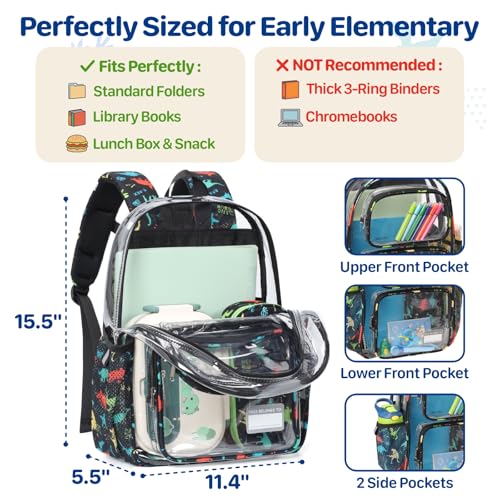 Kids Clear Backpack 15 Inch Heavy Duty School Bookbag for Boys (Ages 5-7)