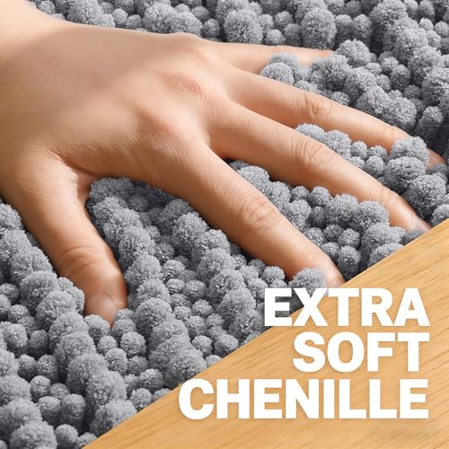 OLANLY Chenille Bathroom Rug 30x20 Soft Absorbent Non-Slip Bath Mat Grey