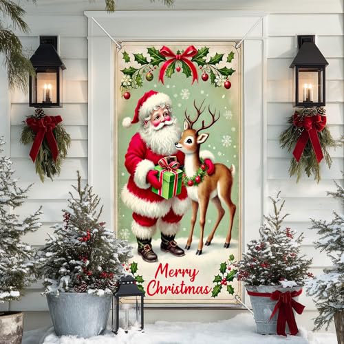 IVN Santa Reindeer Door Cover Decoration Banner 71 x 35 in - Double Sided