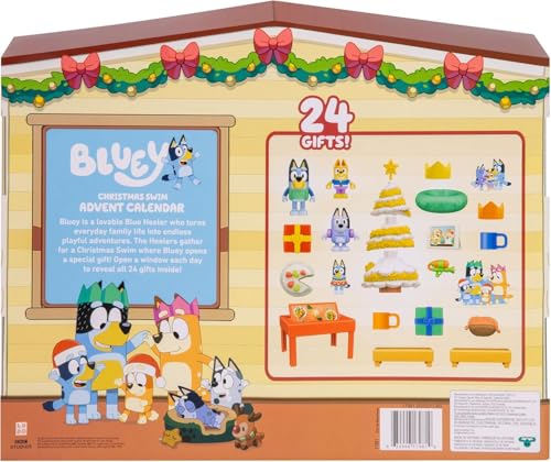 Bluey Christmas Swim 24-Day Advent Calendar Toy Playset with Mini Figures