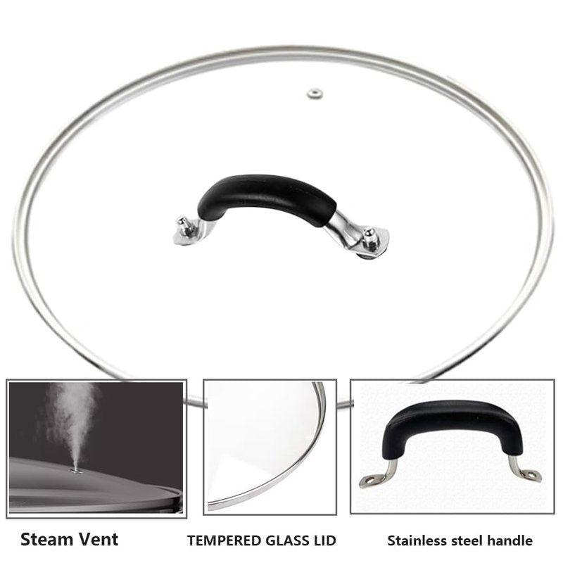 12 Inch Tempered Glass Lid for Lodge 12" Cast Iron Skillets & 7QT Dutch Ovens -Stainless Steel Handle and Rim (12 INCH LID)