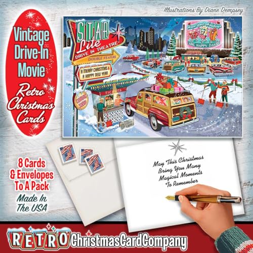 Retro Christmas Card Variety Pack - 8 Nostalgic Holiday Greeting Cards with Envelopes
