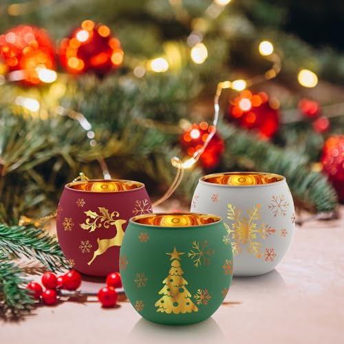 Christmas Glass Votive Candle Holders Set of 6 - Holiday Table Centerpiece