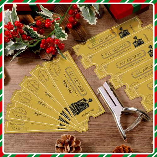 Gisafai 12 Pcs Christmas Express Train Tickets Bulk Gold Invitation, 7.9x3 in