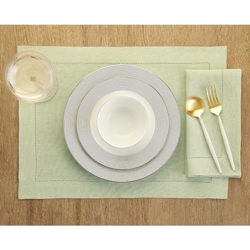 Pure Linen Dinner Napkins, Sage Green Hemstitch, 20x20 Inch, Set of 4