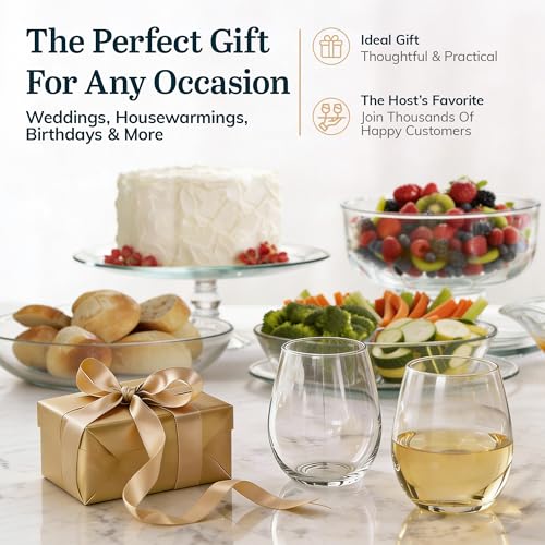 Stemless Wine Glasses Set of 12, Dishwasher Safe Glassware for Wine & Water