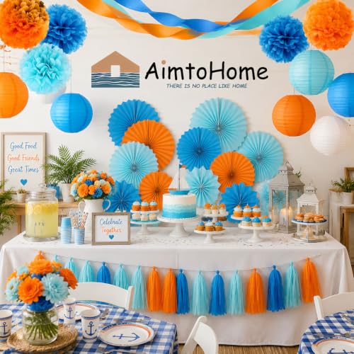 Orange and Blue Tissue Paper Tassel Garland - 20 Pack Party Decoration