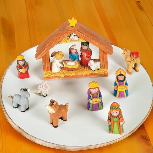 Mini Christmas Nativity Set with Stable - 9-Piece Resin Figures