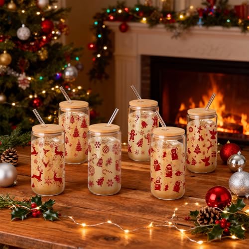 Potchen 24 Pcs Christmas Color Changing Cups with Lids & Straws - Red Pattern, 16 oz
