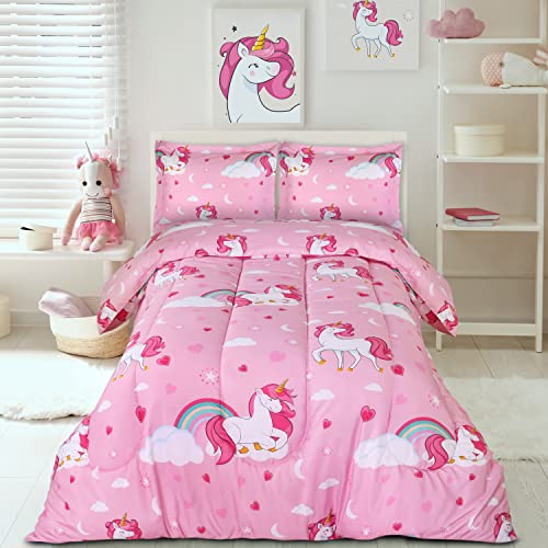 Utopia Bedding All Season Unicorn Comforter Set with 2 Pillow Cases, 3 Piece Soft Brushed Microfiber Kids Pink Bedding Set for Boys/Girls, Machine Washable (Twin)