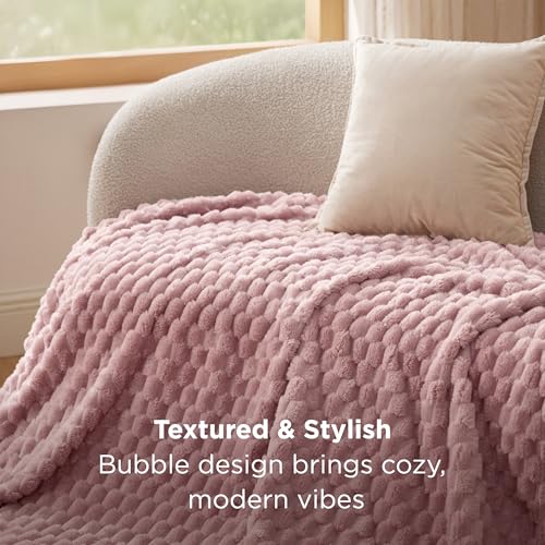 Dusty Rose Plush Throw Blanket 50x60 Inches - Soft Fleece Bubble Texture