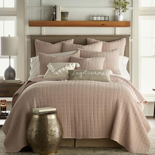 Waffle Weave Euro Sham Set of Two, Blush Pink, 26x26 Inch Cotton Blend