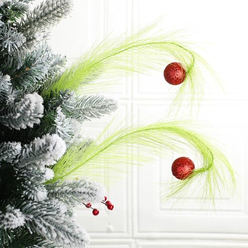 16 Pcs 17" Lime Green Curly Christmas Tree Picks with Red Ball