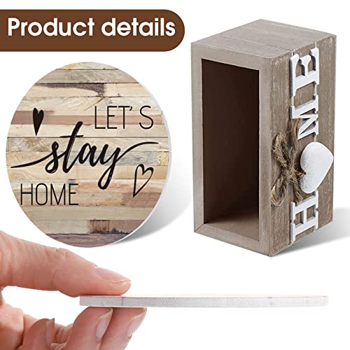 Queekay Farmhouse Coasters Set of 6 with Holder - Rustic New Home Gift, Mixed Design