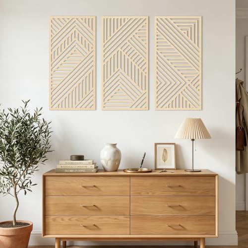 Large Boho Wood Wall Art Set - 16x32 Inch Minimalist Geometric Decor
