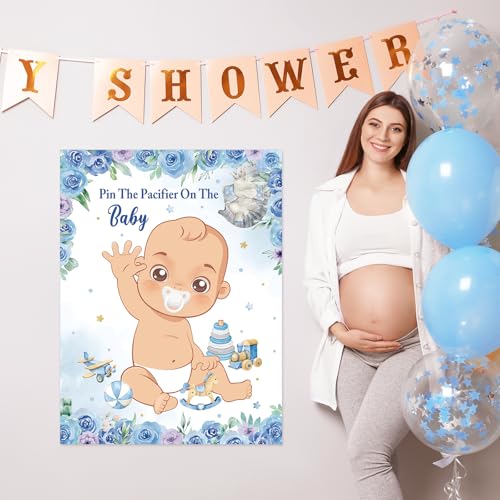 Pin the Pacifier Baby Shower Game - Blue Elephant Theme Party Activity