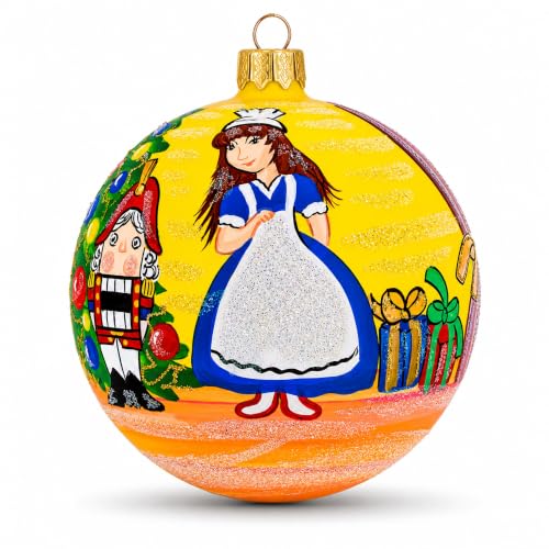 Nutcracker and Clara Glass Christmas Ornament - Hand-Painted Ukrainian Craft, 4 Inch