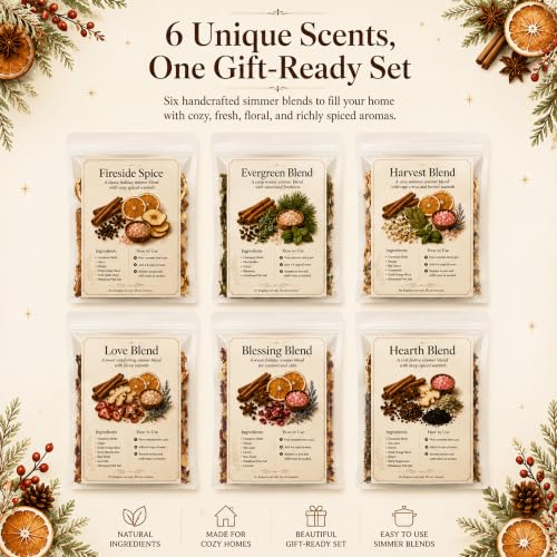 6 Pack Seasonal Simmer Pot Mix, Dried Botanical Home Fragrance Gift Set
