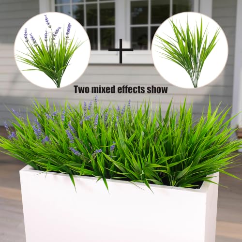 Artificial Monkey Grass with Flowers, 12-Bundle UV-Resistant Faux Plant Set