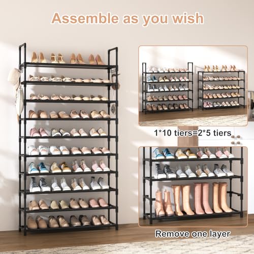 10-Tier Tall Shoe Rack Organizer - Large Capacity Metal Storage Shelf