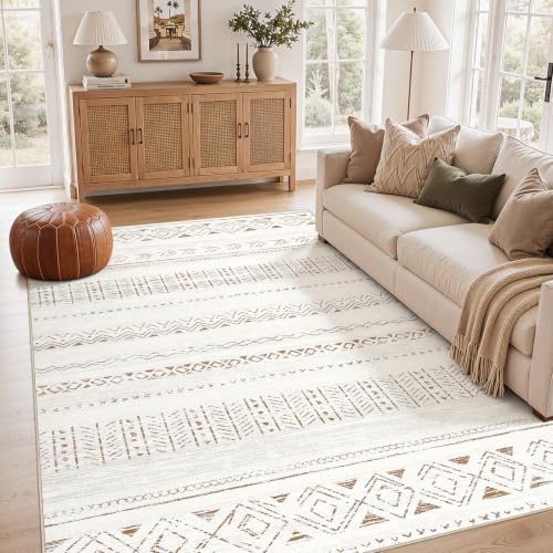 5x7 Washable Boho Area Rug - Soft Non-Slip Moroccan Carpet for Living Room