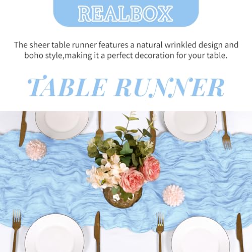3 Pack Baby Blue Cheesecloth Table Runner 17x108 Inch Boho Gauze Table Decor